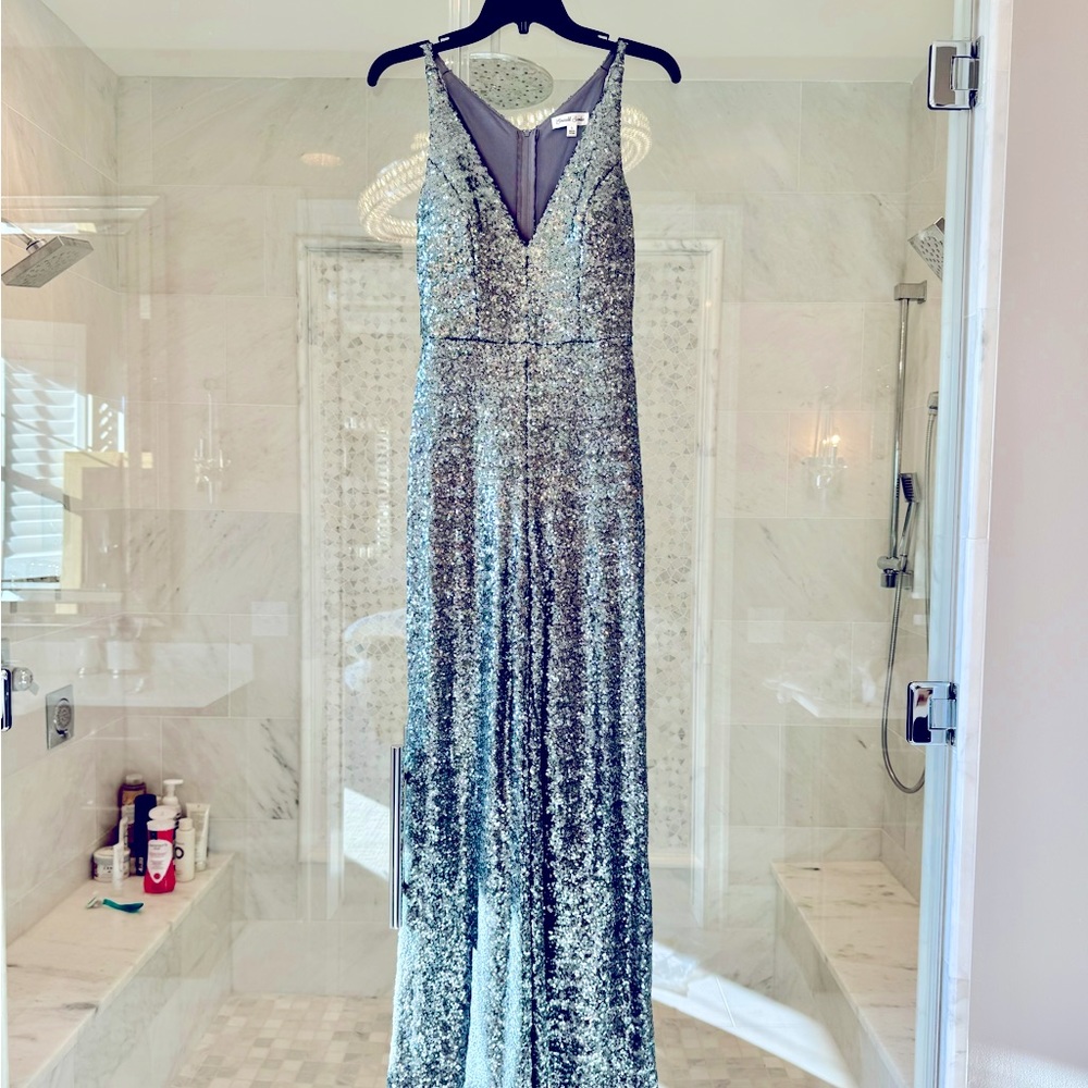 Emerald Sundae Size 1 Silver Sparkle Sequin Jumpsuit NYE Holiday Gorgeous!